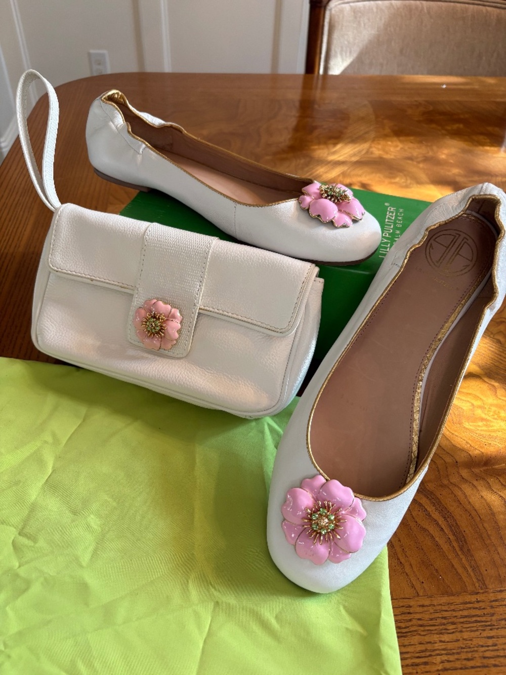 Lilly Pulitzer Leather Balet Flats ( size 10) and Matching Leather Wristlet